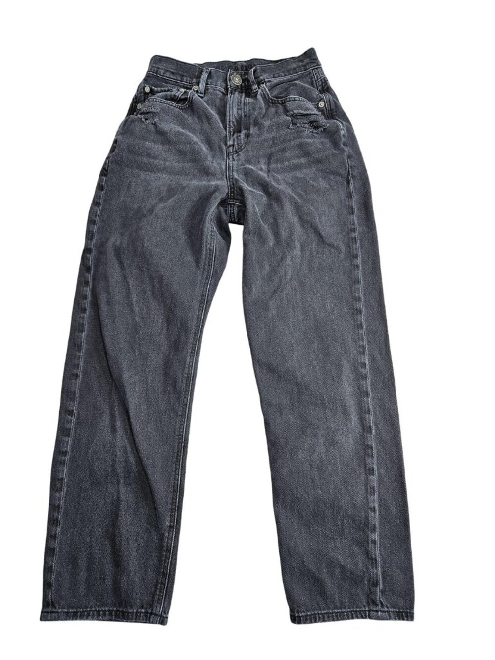American Eagle Outfitters Mom Jeans Womens 2 Charcoal High Rise Crop Distressed